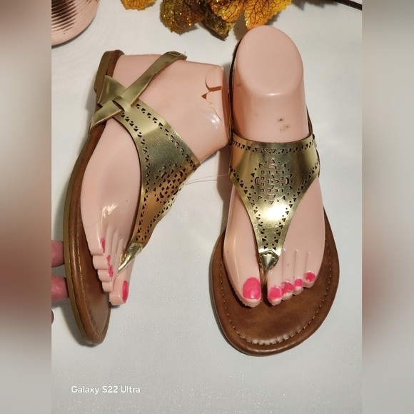 Olivia Miller Shoes - Olivia Miller Gold Brown Sandals with Metallic Straps